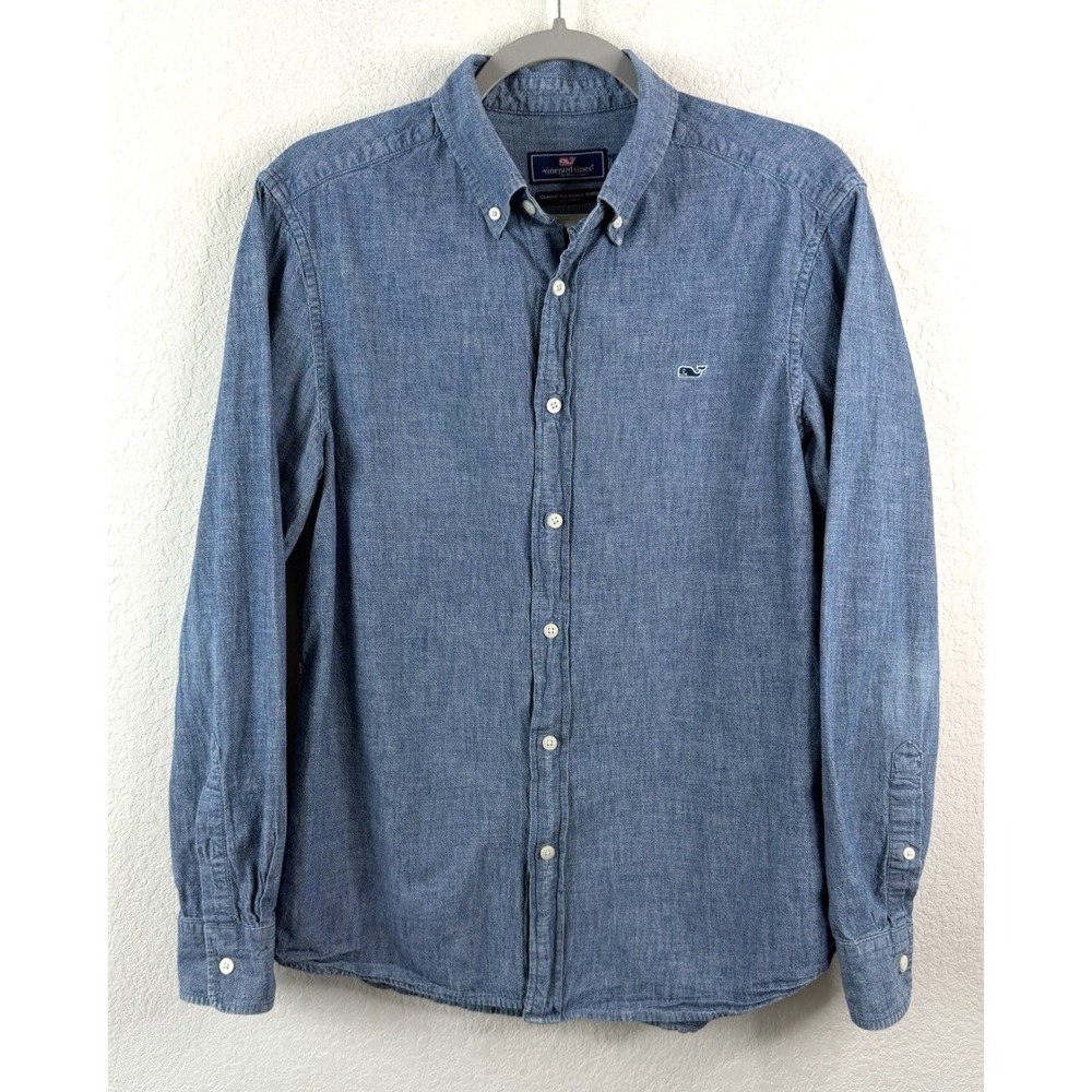 Vineyard Vines Classic Fit Whale Shirt Men's M Blue Chambray Button Down Preppy